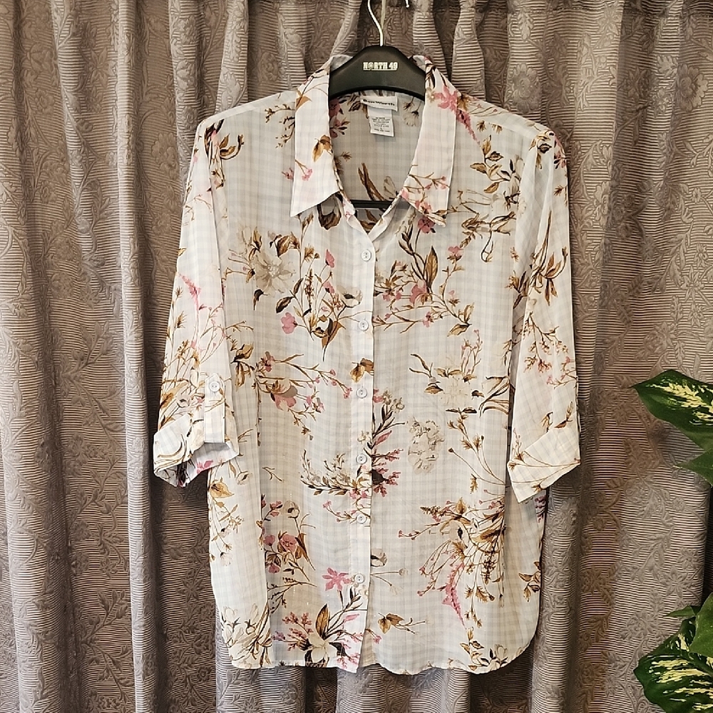 Bon Worth Floral Button-Down Shirt - Cream and Pink